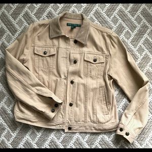 Ralph Lauren vintage Women tan camel Jean Denim jacket corduroy collar XL
